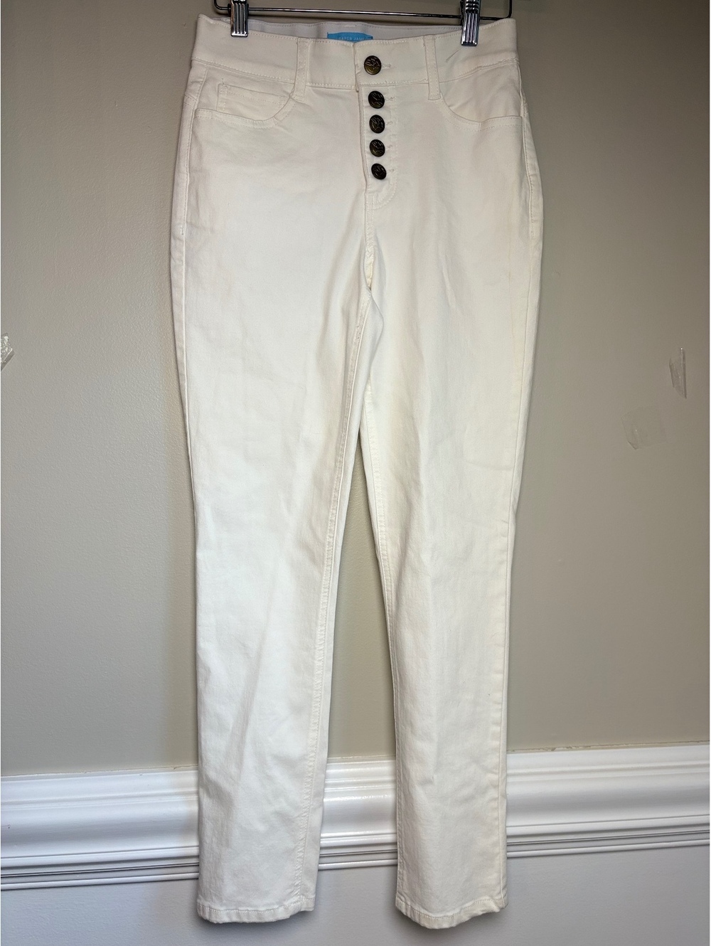 Draper James Button Front White Cotton Blend Pants 2